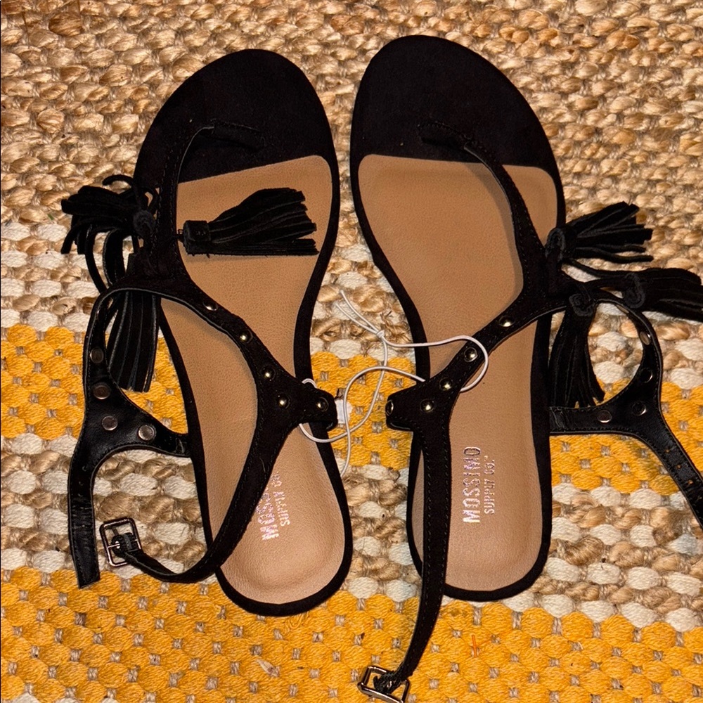 Black Strappy Sandals with Ankle Ties